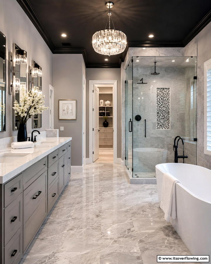 Luxurious Bathrooms - 25 Black Ceiling With Grey Walls for a Dramatic Look