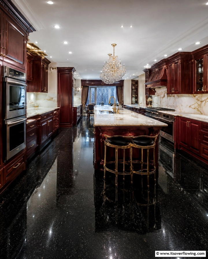 Luxurious Black Granite Surface - 30 Sleek Black Floor Kitchen Ideas for Contemporary Designs