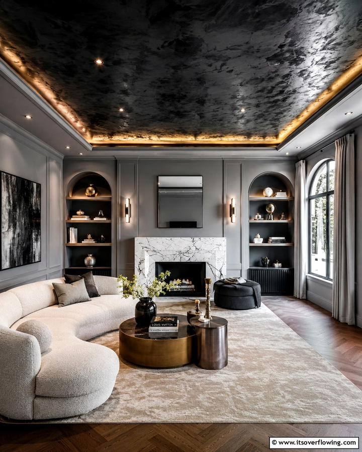 Luxurious Black Venetian Plaster Ceiling - 30 Modern Black Ceiling Design Ideas for Dramatic Interiors