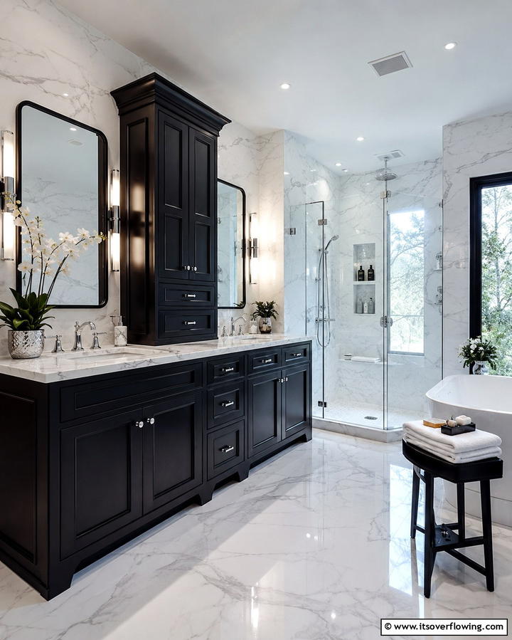 Luxurious Black and White - 30 Black Cabinet Bathroom Ideas for Dramatic Modern Spaces