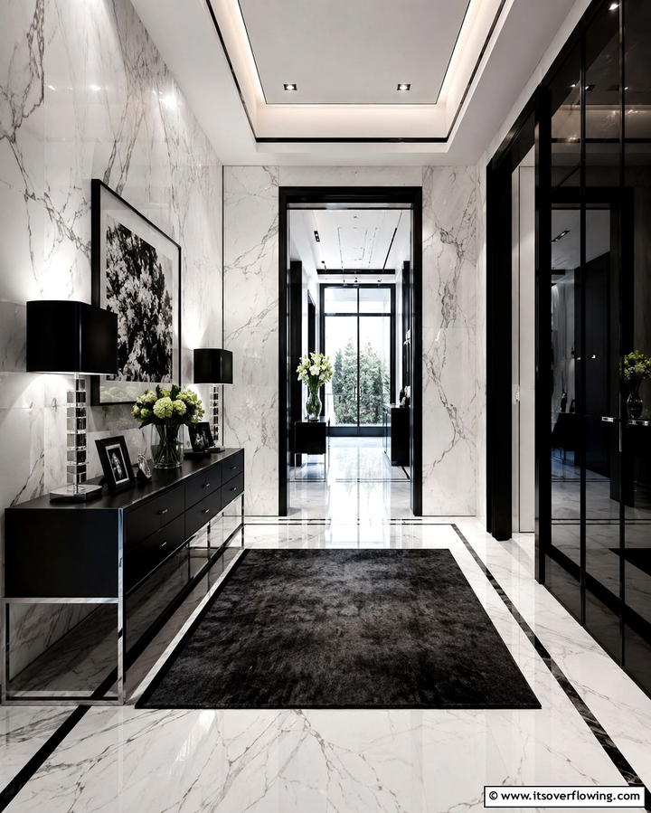 Luxurious Contrasting Materials - 30 Chic Black and White Hallway Ideas for Timeless Elegance