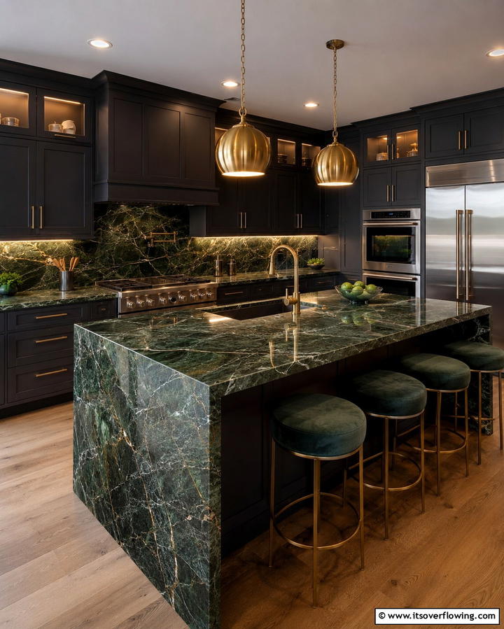 Luxurious Depth with Dark Jade Quartzite - 25 Kitchen With Green Countertops Ideas for Freshness