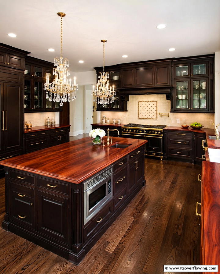 Luxurious Depth with Mahogany Countertops - 20 Wood Countertop Ideas for a Natural and Stylish Kitchen