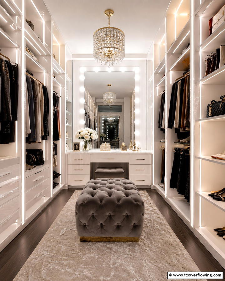 Luxurious Dressing Room Shine - 30 Aesthetic Room Ideas With LED Lights for Vibes