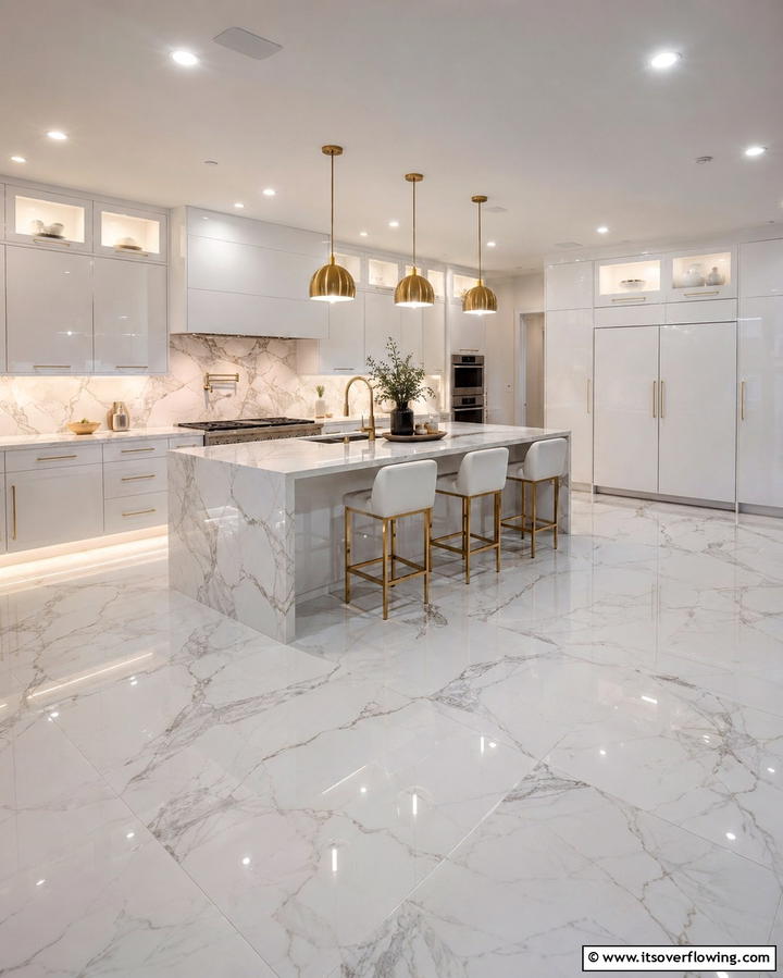 Luxurious Durability with Porcelain Tiles - 25 Kitchen Floor Ideas to Transform Your Cooking Space