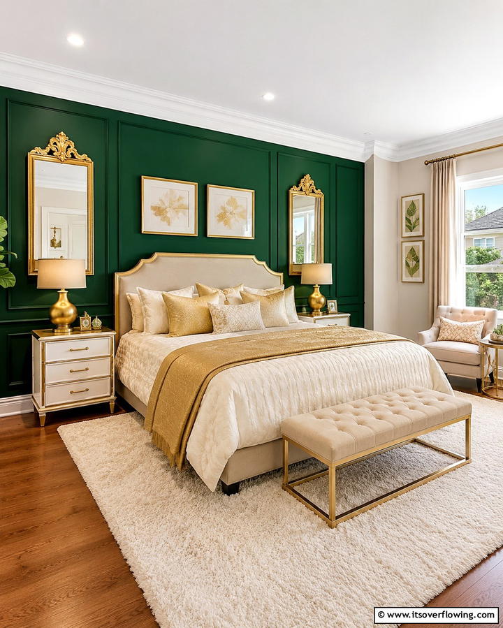 Luxurious Emerald Green Accent Wall - 25 Emerald Green and Gold Bedroom Ideas for a Luxurious Retreat