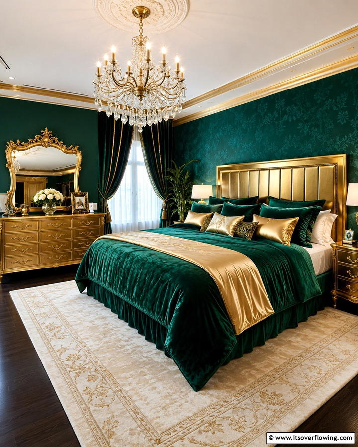Luxurious Emerald Green Velvet Bedding - 25 Emerald Green and Gold Bedroom Ideas for a Luxurious Retreat