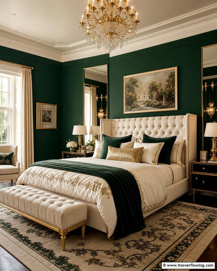 Luxurious Emerald and Cream - 25 Bedroom Painting Ideas With Two Colors for Impact