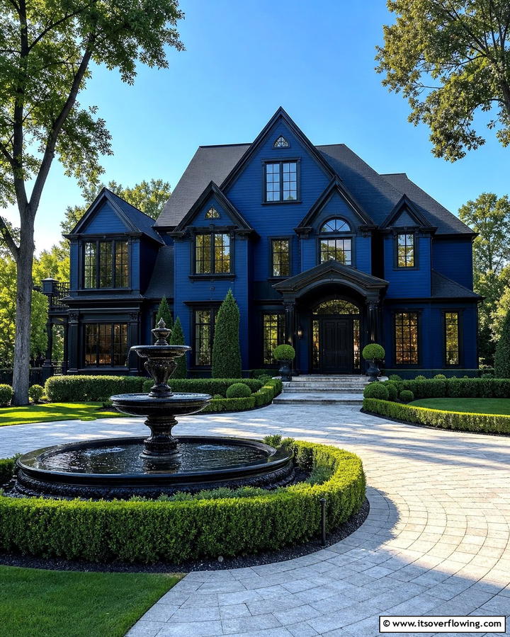 Luxurious Estate Style Homes - 25 Blue House With Black Trim Ideas for a Striking Exterior