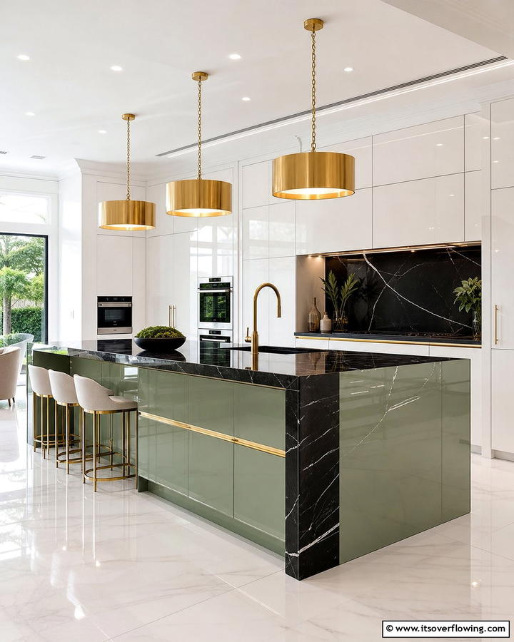 Luxurious Finish with High Gloss Paint - 20 Sage Green Kitchen Island Ideas for a Fresh Look
