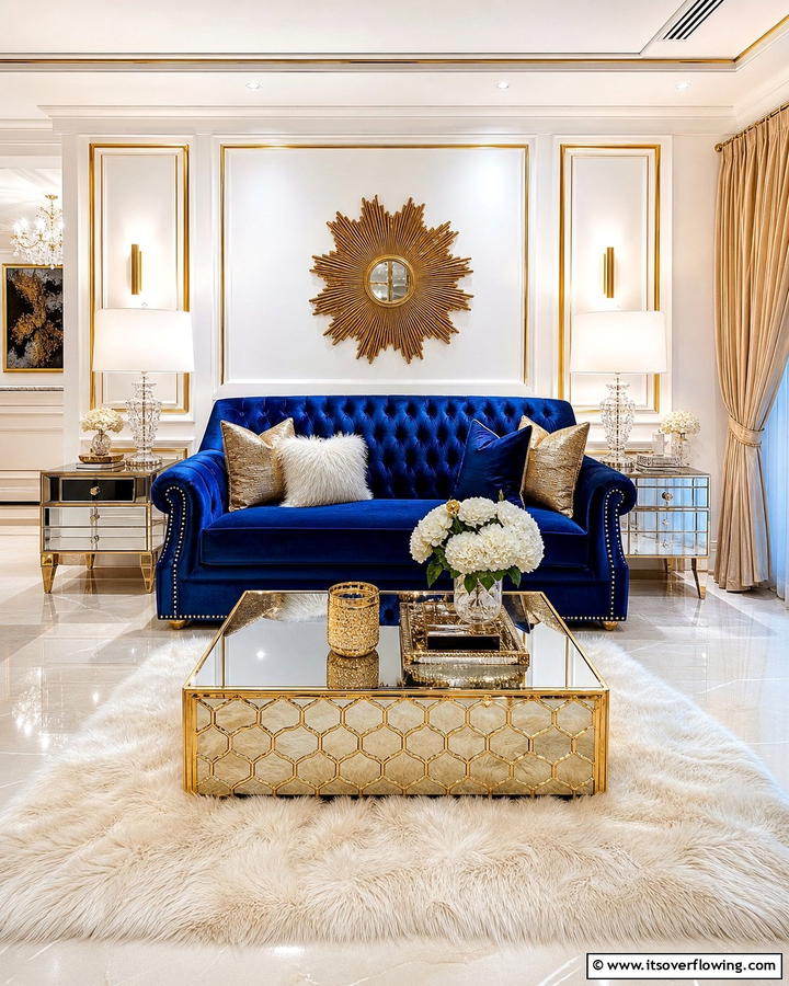 Luxurious Glam with a Royal Blue Couch - 25 Blue Couch Living Room Ideas for a Stylish Space