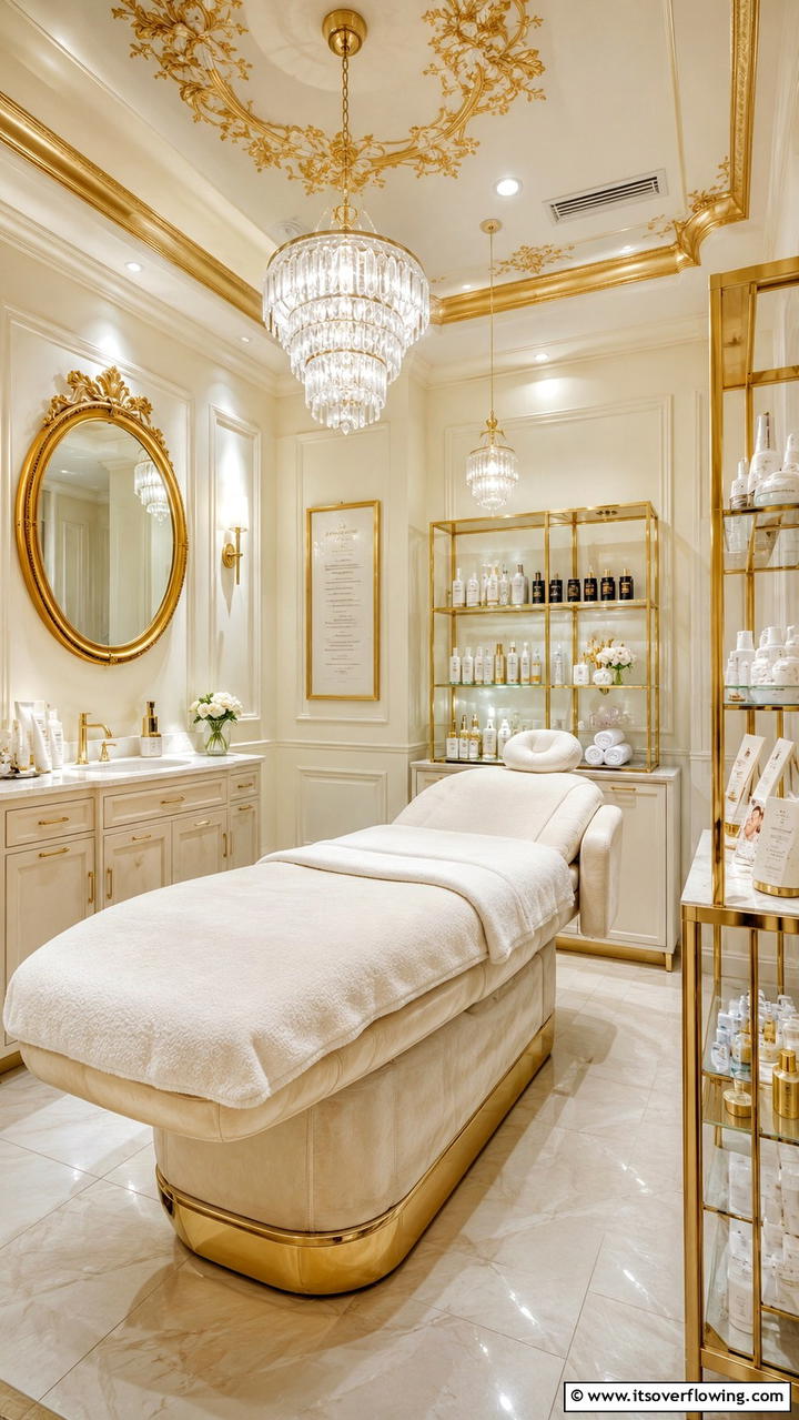 Luxurious Gold Accents - 30 Facial Room Ideas for At-Home Skincare Sanctuaries