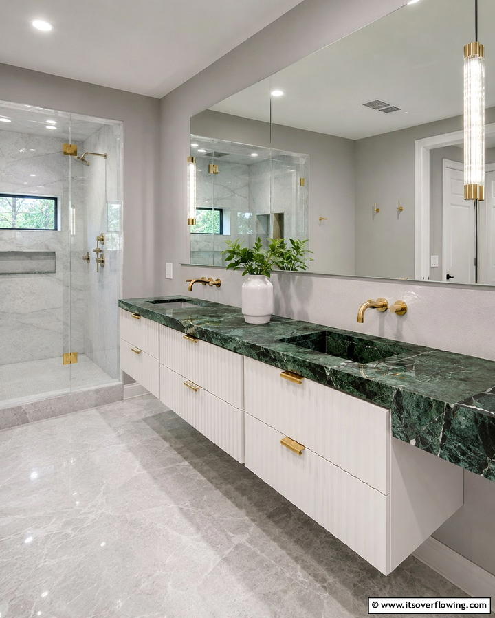 Luxurious Gold Framed Mirrors - 25 Luxurious Green and Gold Bathroom Design Ideas