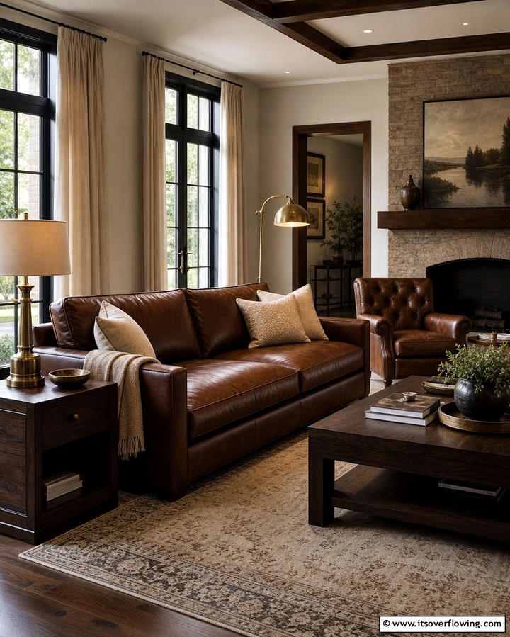 Luxurious Leather Accents - 25 Ralph Lauren Living Room Ideas for Classic Elegance