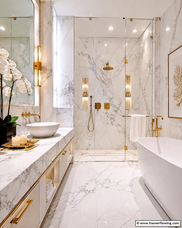 Luxurious Marble Accents - 25 Aesthetic Bathroom Ideas for a Spa-Like Retreat