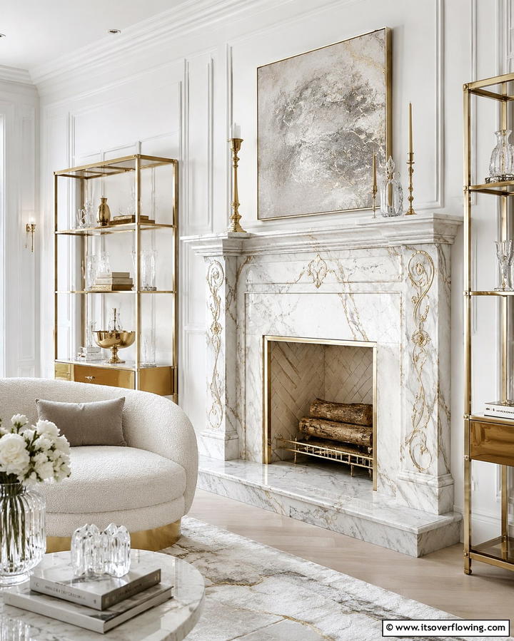 Luxurious Marble Effect - 30 Fireplace Paint Color Ideas for a Fresh Update
