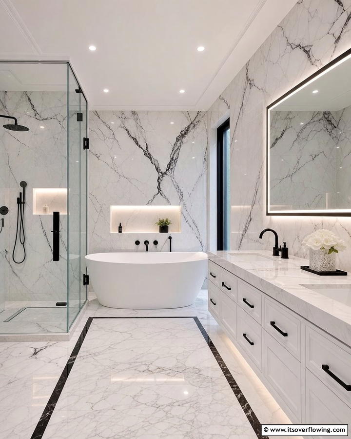 Luxurious Marble Effects - 21 Classic Black & White Bathroom Designs for Contrast