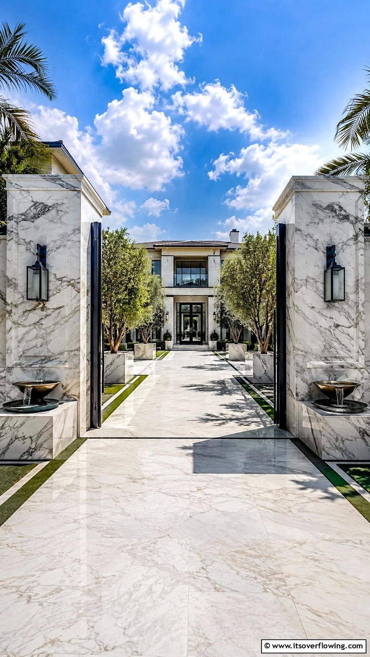 Luxurious Marble Facade - 30 Driveway Entrance Ideas for Impressive Arrivals