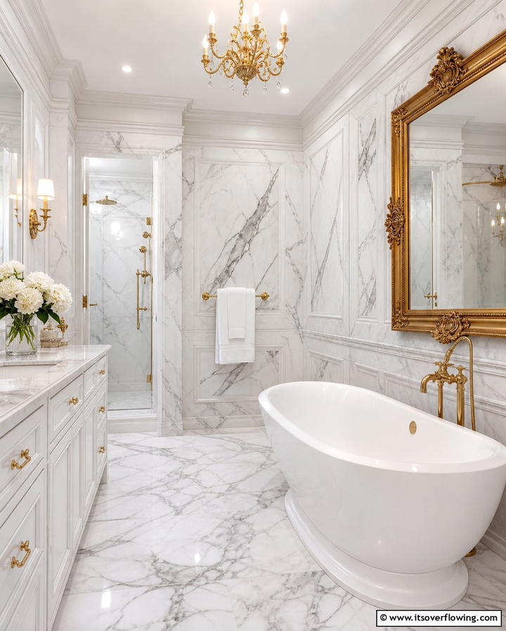 Luxurious Marble Look Panels - 25 Bathroom Wall Paneling Ideas for a Luxurious Look