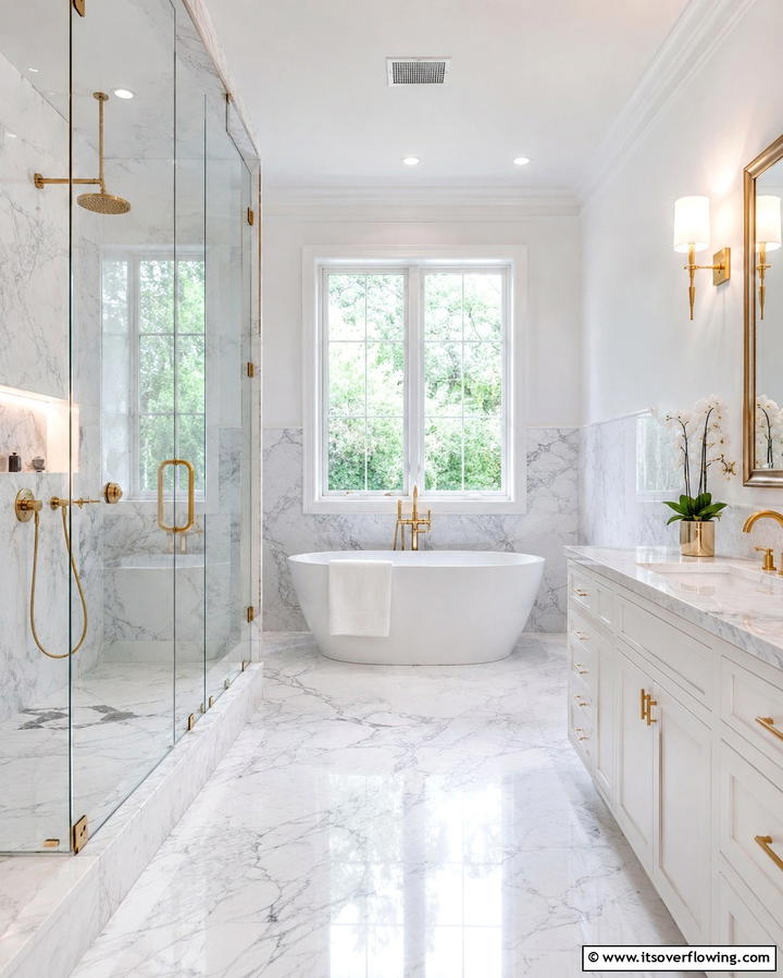 Luxurious Marble Wainscoting - 25 Powder Room Wainscoting Ideas for a Chic Look