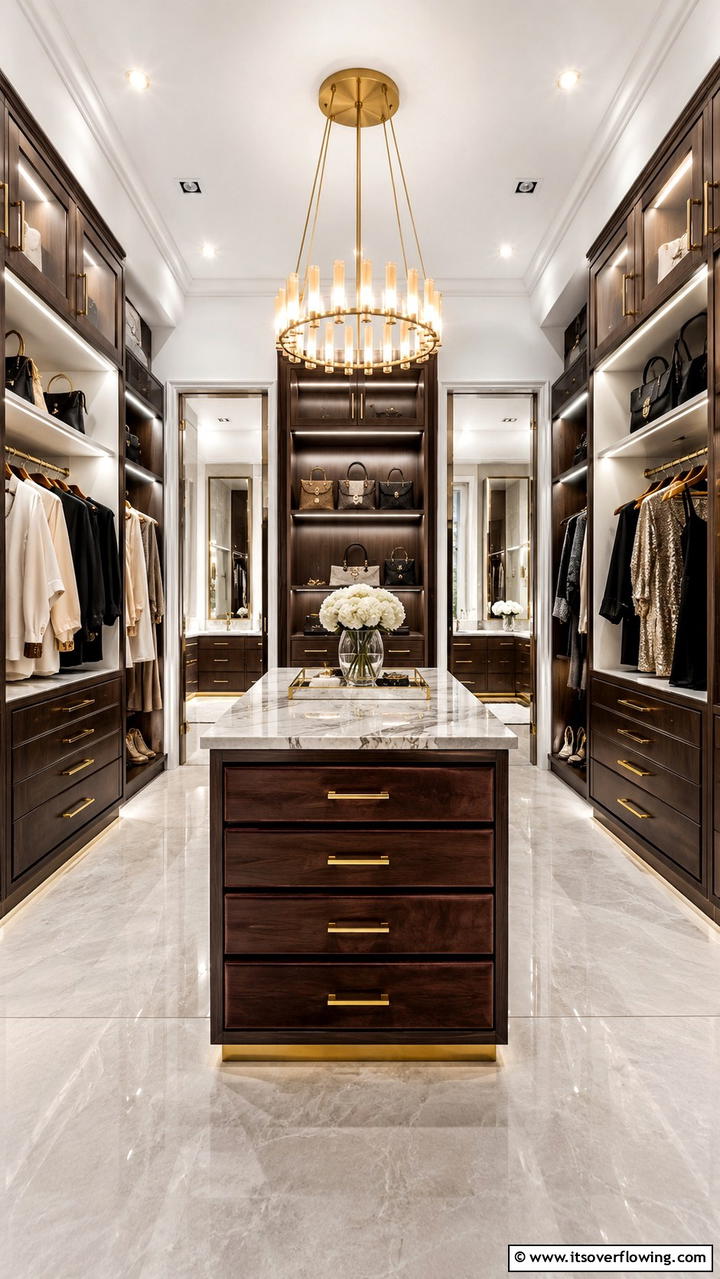 Luxurious Material Finishes - 21 Functional Walk-In Closet Ideas for Organized Spaces