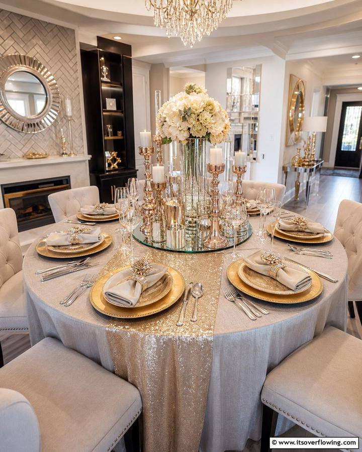 Luxurious Metallic Accents - 20 Round Table Decor Ideas for Stylish Dining Spaces