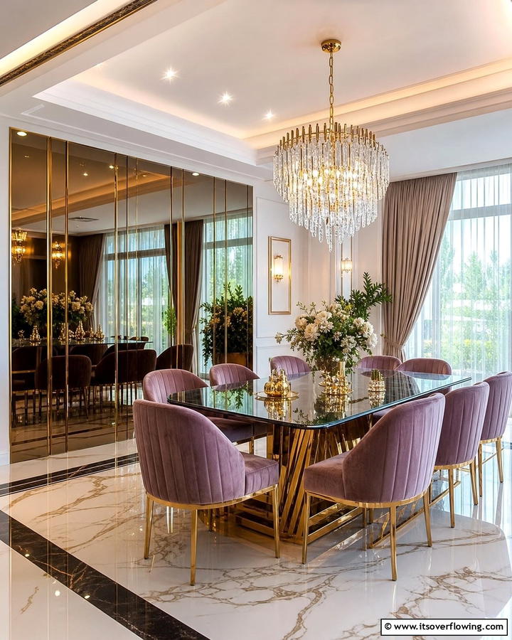 Luxurious Mirror Effects - 30 Dining Room Accent Wall Ideas for Bold Style