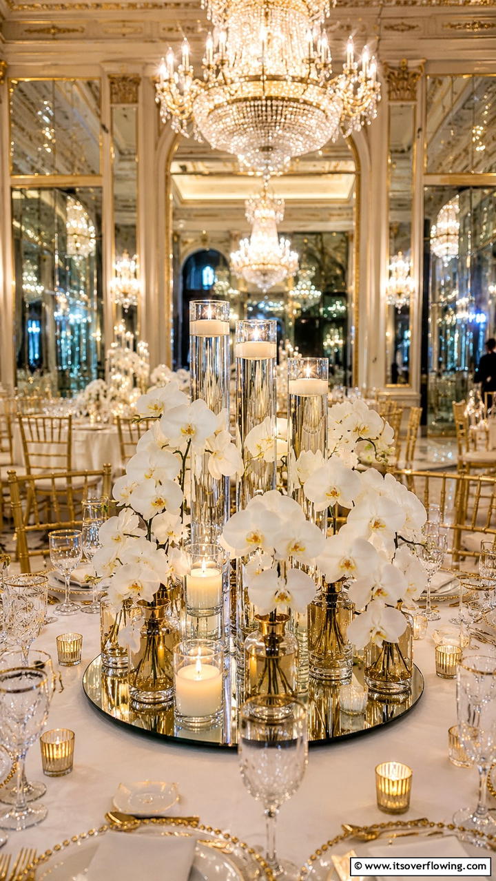 Luxurious Mirror and Candles - 21 Stunning Wedding Centerpiece Ideas for Table Decor