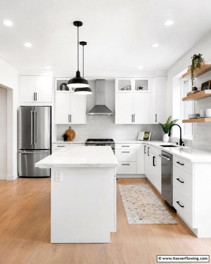 Luxurious Monochrome Aesthetic - 20 White Kitchen Cabinets With Black Hardware Ideas
