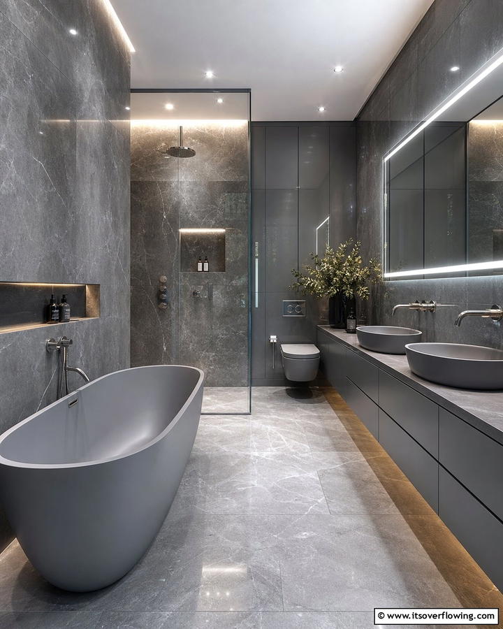 Luxurious Monochrome Elegance - 21 Grey Tile Bathroom Ideas for Modern and Timeless Designs