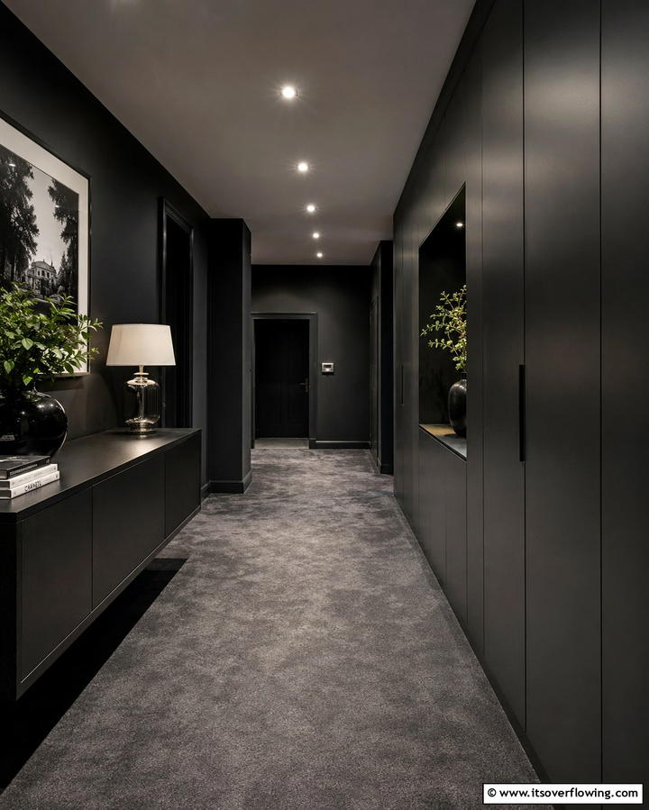 Luxurious Monochrome Palette - 30 Black Hallway Ideas for Dramatic and Sophisticated Spaces