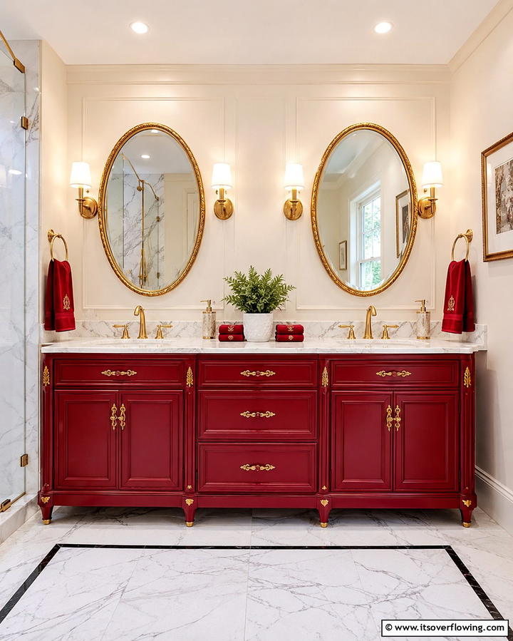 Luxurious Red Vanity - 25 Red Bathroom Ideas for a Luxurious Feel