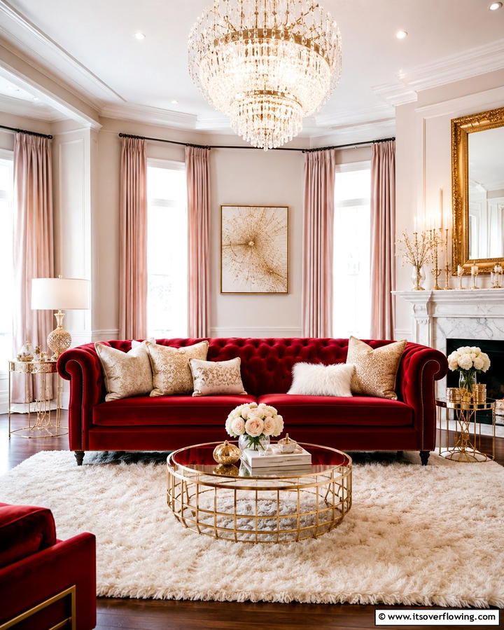 Luxurious Red Velvet Sofa - 30 Red Living Room Ideas for Bold and Vibrant Spaces