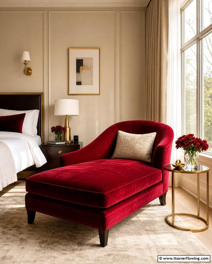 Luxurious Red Velvet Upholstery - 25 Red Bedroom Ideas to Transform Your Space