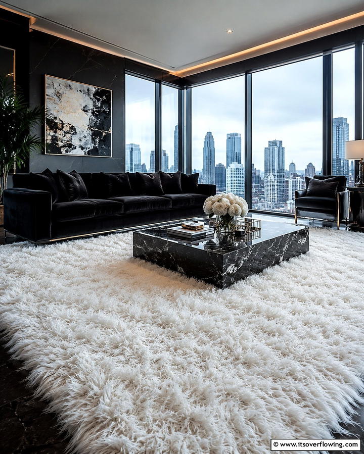 Luxurious Shag Rugs - 30 Living Room Rug Ideas to Define Your Space Stylishly