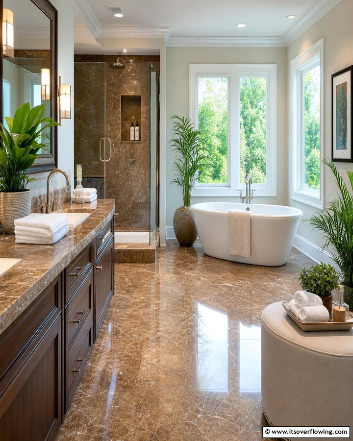 Luxurious Spa Vibes with Polished Brown Granite - 20 Elegant Brown Granite Bathroom Ideas for a Luxurious Look