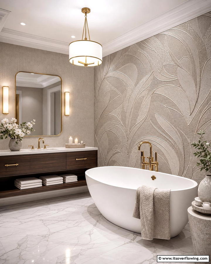 Luxurious Textured Layers - 21 Bathroom Wallpaper Ideas to Add Bold Patterns or Subtle Texture