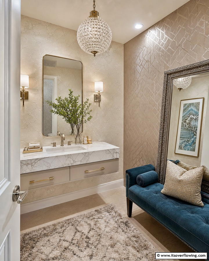 Luxurious Textures - 20 Eclectic Powder Room Ideas for a Unique Look
