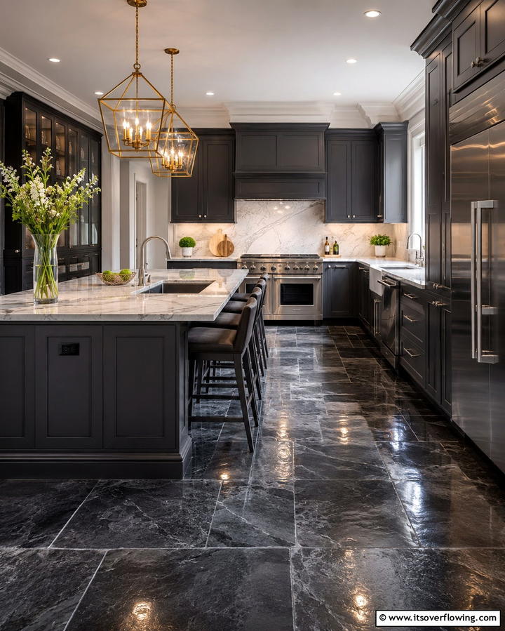 Luxurious Touch with Polished Slate - 25 Kitchens With Slate Floors for a Durable and Stylish Look
