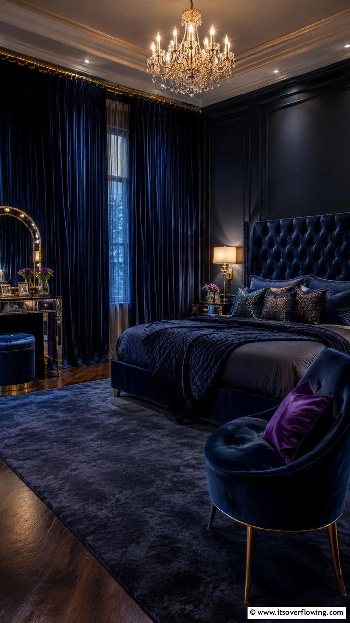 Luxurious Velvet - 30 Dark Bedroom Ideas- Moody and Sophisticated Retreat