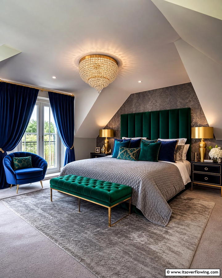 Luxurious Velvet Accents - 25 Attic Bedroom Ideas to Transform Your Space