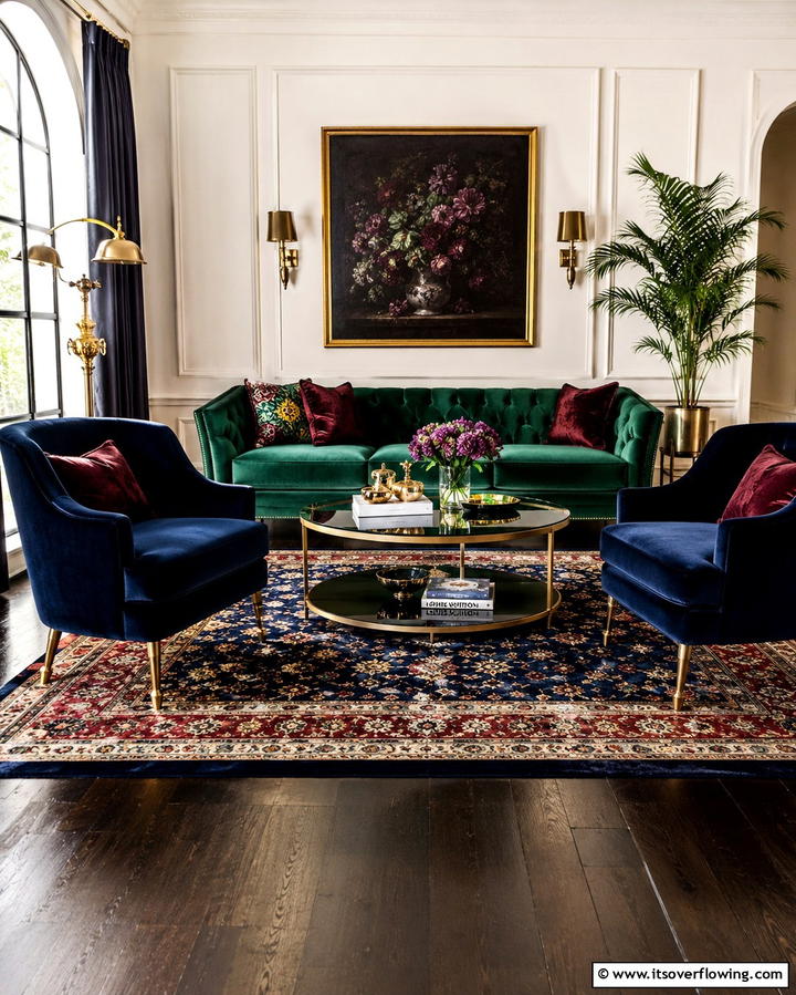 Luxurious Velvet Accents - 25 Dark Brown Floor Living Room Ideas for Warmth