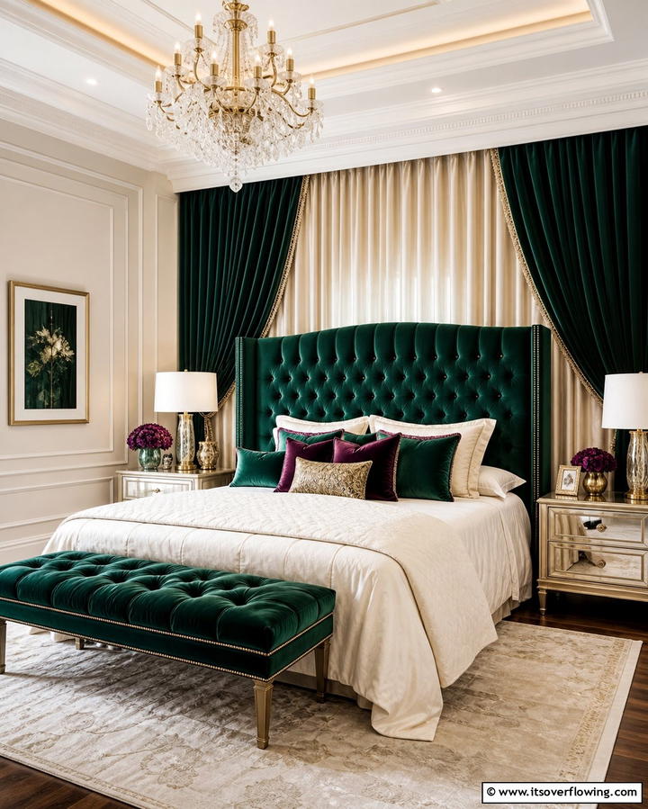 Luxurious Velvet Accents - 25 Glam Bedroom Ideas for a Luxurious Retreat