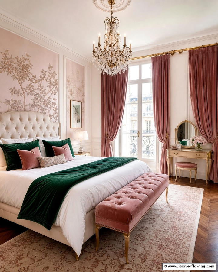 Luxurious Velvet Accents - 20 Parisian Themed Bedroom Ideas for Elegant Living