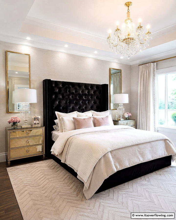 Luxurious Velvet Black Headboard - 25 Black Headboard Bedroom Ideas for a Bold Statement