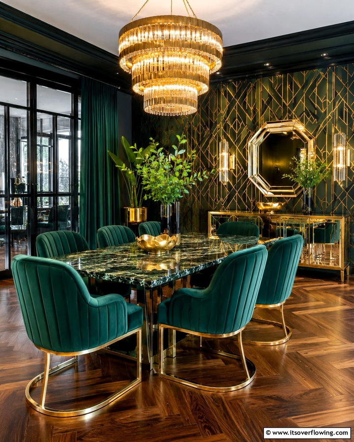 Luxurious Velvet Seating - 25 Art Deco Dining Room Ideas for a Glamorous Space