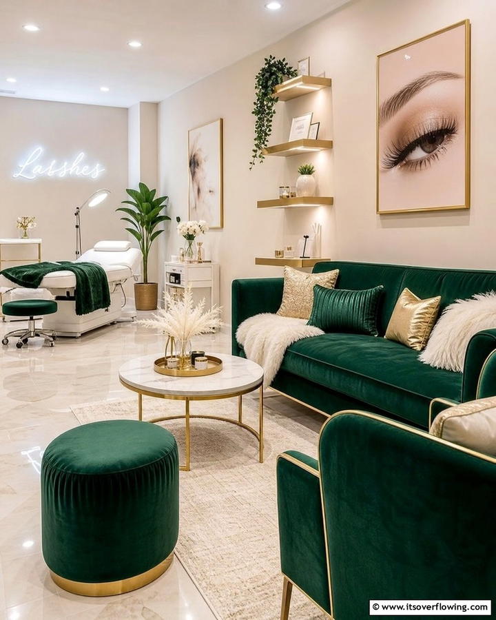 Luxurious Velvet Seating - 20 Lash Room Ideas for a Stunning Beauty Space
