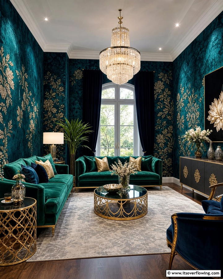 Luxurious Velvet - 21 Living Room Wallpaper Ideas to Refresh Your Decor