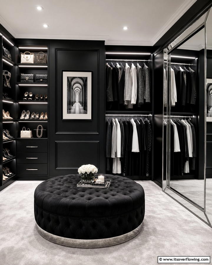 Luxurious Walk In Closet - 25 Black Accent Wall Ideas for a Dramatic Statement