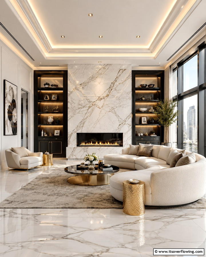 Luxurious Warmth with Marble - 25 Floor-to-Ceiling Stone Fireplace Ideas for Cozy Homes